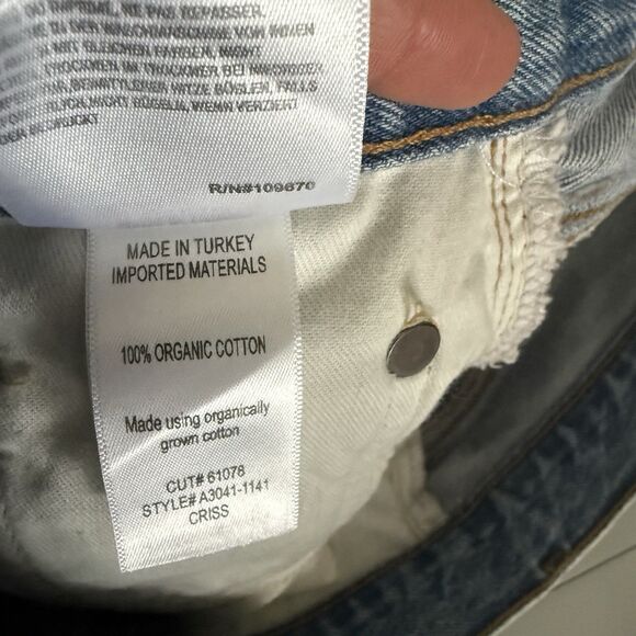 Agolde Denim Skirt 25 Blue Distressed Criss Cross Frayed Hem Organic Cotton - Picture 10 of 11